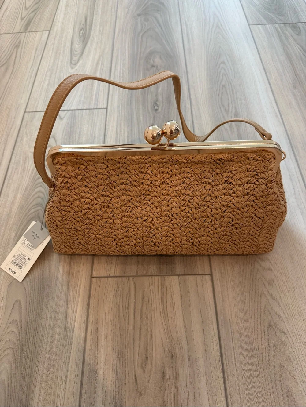 NWT A New Day Straw Kiss Lock Clutch Bag